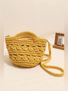 🇺🇸 Sale Handcrafted Yellow Crochet Crossbody Bag NWOT